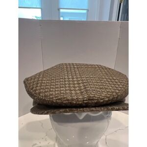 Lake of the Isles Mens Brn Tweed 100% Wool Newsboy Cap Snap Brim Hat Size Small